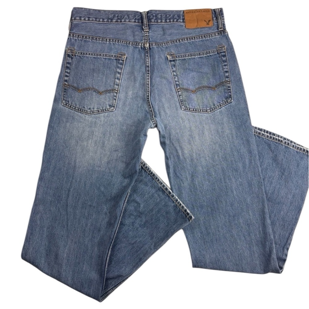 American Eagle Men’s Med Wash Lowrise Faded‎ Whiskered Denim Jean Size 32X34